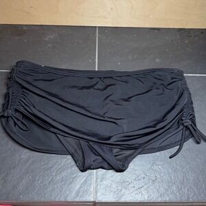 Victorias Secret Black Skirted Bikini Bottom Ruched Side Tie Swim Women's Med